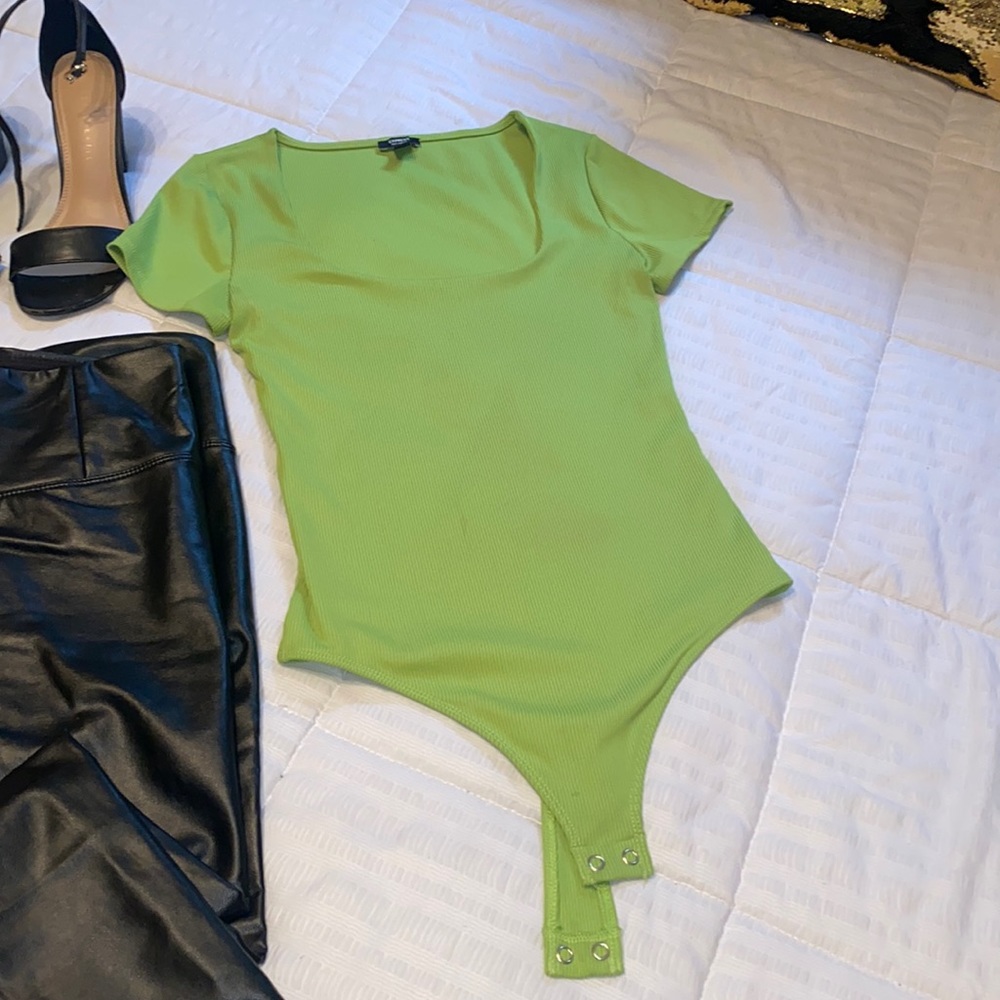 Express Lime Green Bodycon High Compression Bodysuit